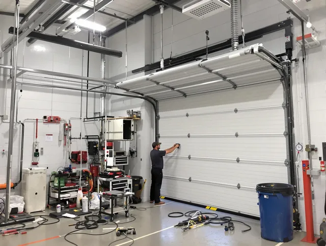 Chino Garage Door Repair certified technician performing commercial door repair at a Chino business facility