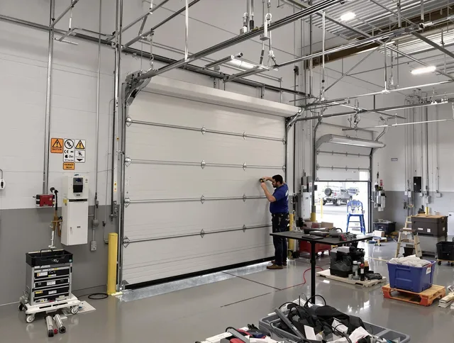 Commercial garage door repair being performed by Chino Garage Door Repair expert in Chino