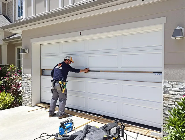 Chino Garage Door Repair team performing complete garage door replacement at Chino residence