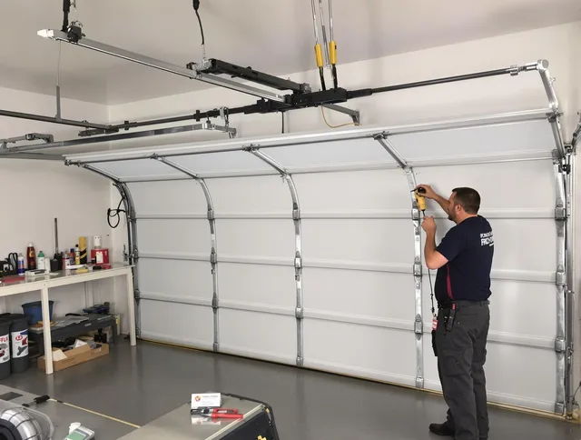 Chino Garage Door Repair certified technician performing overhead door system repair in Chino